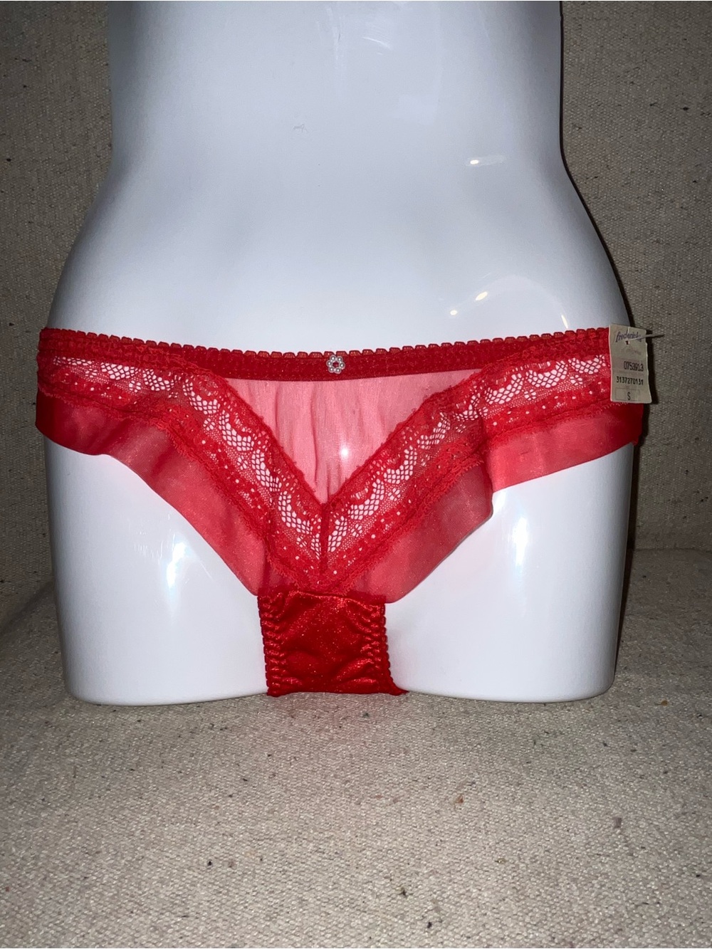 Vintage Red Sheer Frederick’s Of Hollywood Nylon Bikini Panties Lace Front S